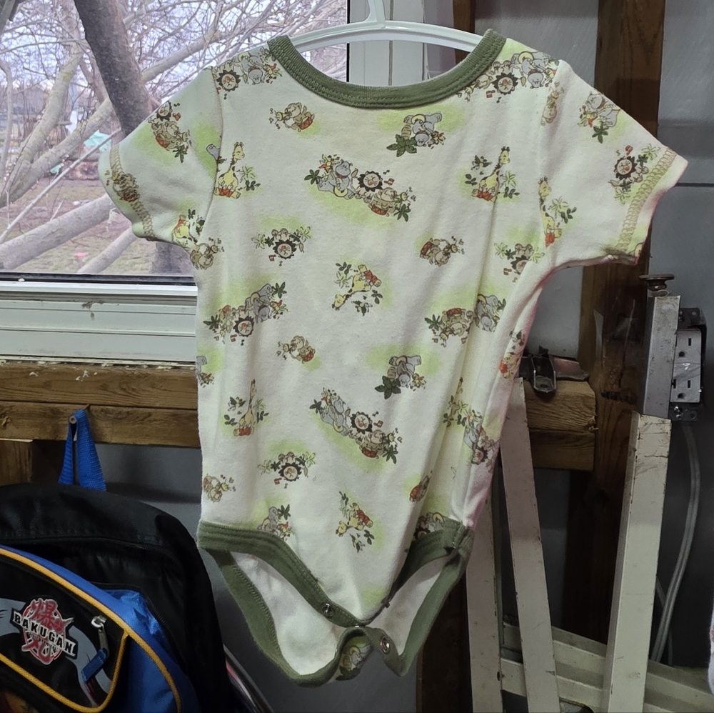 Cream Floral & Animal Print Baby One-Piece Bodysuit with Olive Trim